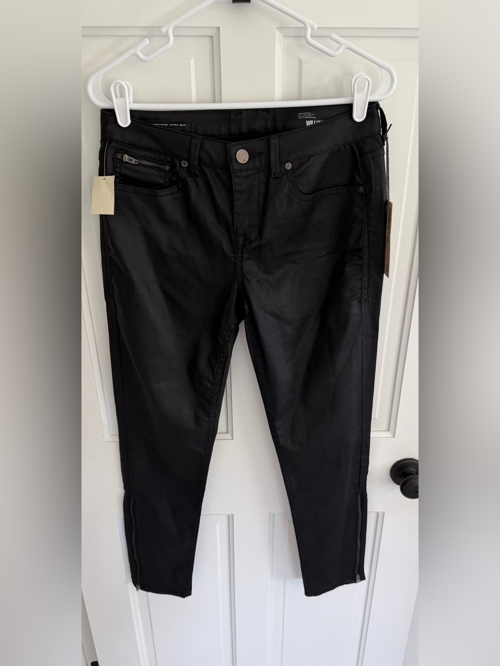 William Rast Skinny With Zip Coated Black Ankle Jeans Size 27 NWT
